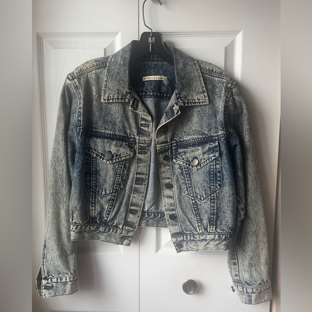 Alice + Olivia Chloe Cropped Denim Jacket Size S/P